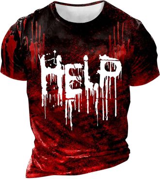 Generic Mens Halloween T Shirt Problem Solved Print Short Sleeve Tshirt Im Fine Bloody Bloodstain Tops Scary Funny Tees Blood Splatter Halloween Costumes for 