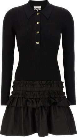 Ganni Black Viscose Short Womens Dress