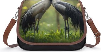 Generic Gray-crested Cranes Crossbody Bags for Women Fashion Leather Shoulder Handbags With Adjustable Strap