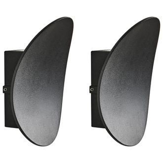 Beliani Conjunto De 2 L&aacute;mparas Led De Pared Exterior Redondas Decorativas Iluminaci&oacute;n Moderna De Aluminio Negro Meusse