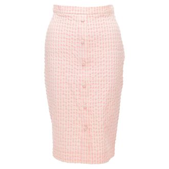 Altuzarra pink white gingham fabric button front midi pencil skirt FR36 S
