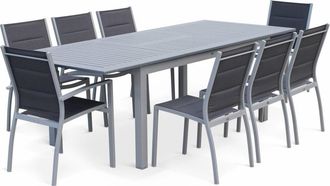 Sweeek Mesa de jardín extensible de aluminio con 8 sillas, gris
