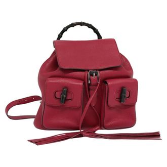 Gucci Bamboo Tassel Backpack Leather Pink Leather Backpack Bag (Pre-Owned)