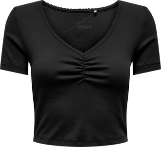 Only Kurzarmshirt ONLY ONLBETTY LIFE S/S SCALLOP V-NECK CC JRS, Damen, Gr. XL, schwarz, Jersey, Obermaterial: 95% Baumwolle, 5% Elasthan, unifarben, h&uuml;ftla