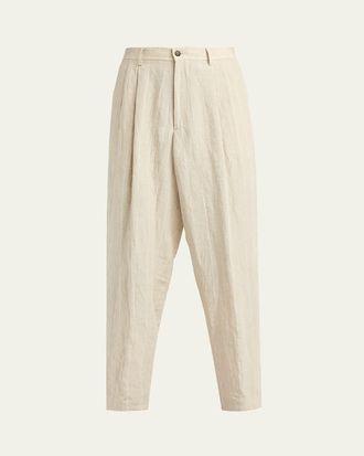 Giorgio Armani Mens Linen Hairline Pleated Trousers