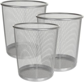 OEM Juego De 3 Cubos De Basura De Malla Met&aacute;lica, 12 L, De Acero Inoxidable, Ideales Para Oficina, Estudio, Sala De Estar O Dormitorio. Color Plata