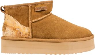 Alviero Martini 1A Classe Kaartmotief Enkellaarzen - Dames - Winterlaarzen - Beige - 39 EU - Leer - Schoenen