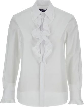 Ralph Lauren Collection Blouse met franje detail en lange mouwen - Wit