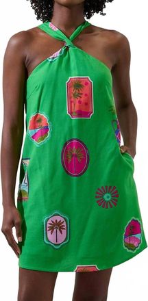 Sugarlips Tropical Postcard Halter Mini Dress In Green