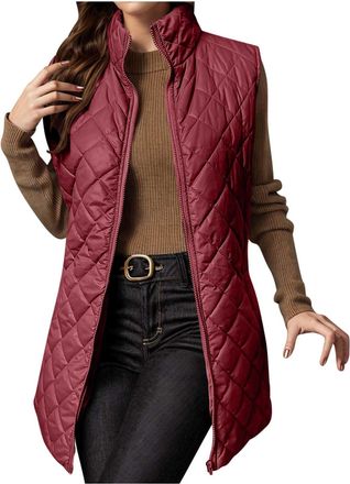 Generic Womens Quilted Gilet Uk Body Warmer Zip Thick Coat Ladies Bodywarmers Stand Collar Vest Waistcoat Sleeveless Jacket Outerwear for Spring Autumn Winter