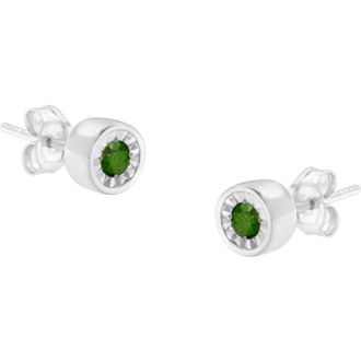 House of Brilliance Silver 1/5 Ct Green Diamond Miracle- Stud Earrings in White at Nordstrom