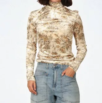 Ganni Velour Jersey Turtleneck Top In Cloud Cream