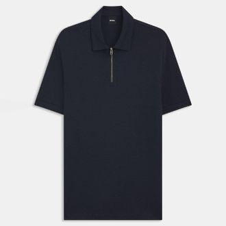 HUGO BOSS Herenpolo Boss H-Paras 57 met ritssluiting in donkerblauw