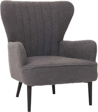 Hhg Sill&oacute;n Hhg 067, Sill&oacute;n De C&oacute;ctel/sill&oacute;n De Orejas Tapizado Retro Vintage Tejido Boucl&eacute; (600g/m&sup2;) Oeko-tex, Gris Oscuro