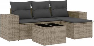 vidaXL Juego De Sof&aacute;s Jard&iacute;n Con Cojines 5 Pzas Rat&aacute;n Sint&eacute;tico Gris Vidaxl