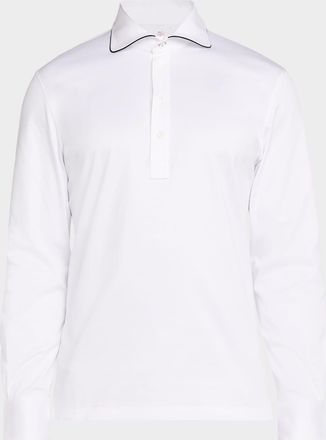 Brunello Cucinelli Men & apos;s Cotton Tipped-Collar Long-Sleeve Polo Shirt