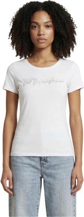 Emporio Armani Gedruid T-shirt met Ronde Hals en Korte Mouwen - Dames - T-shirts - Wit - XS - Katoen - Tops