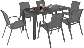 IDMarket Set Di Mobili Da Giardino Madrid Tavolo 150 Cm E 6 Sedie Impilabili Grigio Antracite