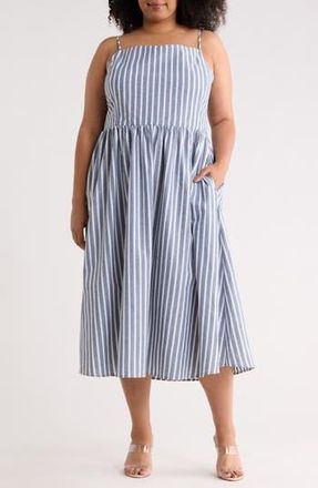 Renee C Stripe Fit & Flare Midi Dress in Denim at Nordstrom Rack, Size 2X