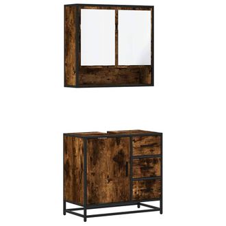 Berkfield Home 2 Piece Bathroom Furniture Set Smoked Oak Engineered Wood in Brown