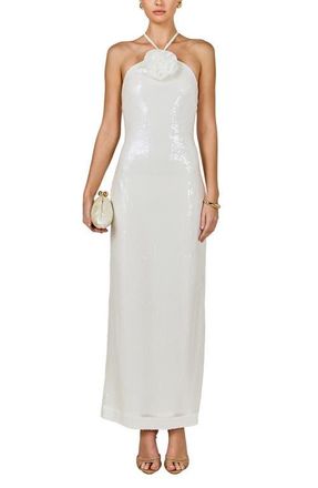 endless rose Rose Sequin Halter Maxi Dress in White at Nordstrom, Size X-Small