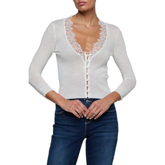 L'agence Eluna Lace Detail Cardigan in Ivory at Nordstrom, Size Xx-Small