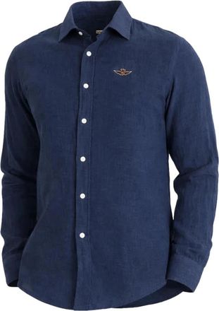 Aeronautica Ca 1321Uct 03089 Linnen Overhemd - Heren - Casual Overhemden - Blauw - M - Linnen - Overhemden