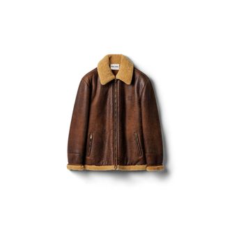 Miu Miu Waxed Shearling Blouson Jacket, Woman, Dark Brown, Size 40