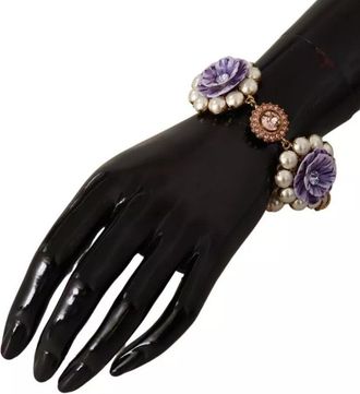 Dolce & Gabbana FIORI BLOOMING Floral Baroque Crystals Brass Womens Bracelet (Pre-Owned)