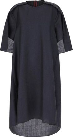 Maison Margiela Crewneck Jurk met Rafelrand - Dames - Korte kleedjes - Blauw - 2XS - Wol - Kleedjes