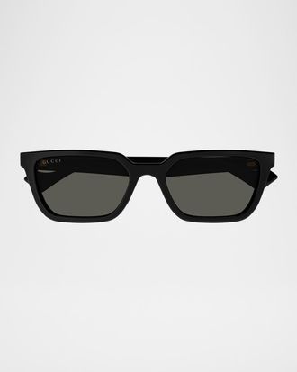 Gucci Men & apos;s Rectangle Plastic Sunglasses with Logo Detail