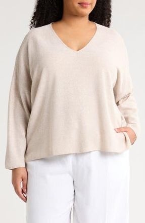 Eileen Fisher Organic Linen & Organic Cotton V-Neck Sweater in Undyed Natural at Nordstrom Rack, Size 1X