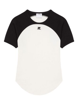 Courr&egrave;ges Contrast-Design Short-Sleeved Top with Logo Detail