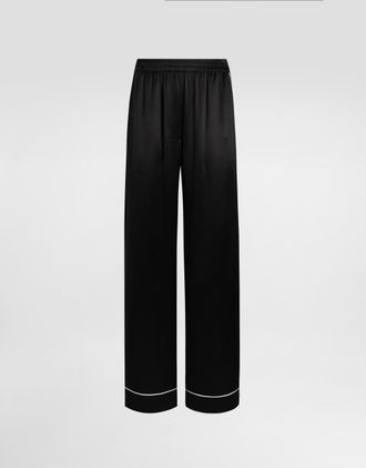 Dolce & Gabbana Silk Pajama Pants With Contrasting Piping - Woman Pants And Shorts Black Silk 36