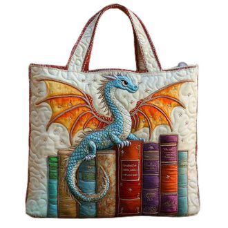 Generic Vintage Quilted Tote Bag for Women, Aesthetic Cotton Shoulder Bag with Literary Book & Floral Embroidery Lightweight Hobo Purse for World Book Day & M