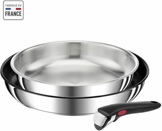 T-fal Ingenio Preference Lote De 3 Piezas, Sartenes 24/28 Cm + Mango Extra&iacute;ble, Apilable, Acero Inoxidable, Inducci&oacute;n, Francia