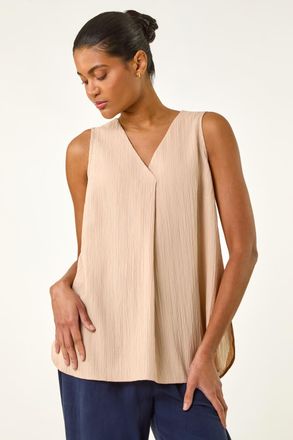 Roman Textured Pleat Front Vest Top