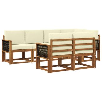 vidaXL Conjunto De Sof&aacute;s De Exterior 7 Pcs Natural Y Crema Poli&eacute;ster Vidaxl