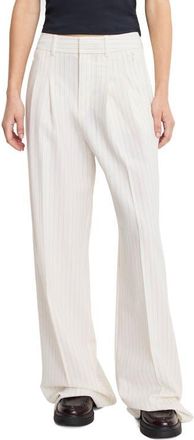 Good American Essential Wide Leg Suiting Pants in Chestnut Pinstripe at Nordstrom, Size 12