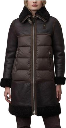 Blauer Vintage Leren Lammy Jas met Nylon Vulling - Dames - Gewatteerde jassen - Bruin - S - Nylon - Jassen