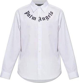 Palm Angels Overhemden, Heren, Wit, S, Satijn, Shirt met logo