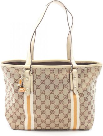 Gucci Beige Ivory Orange Canvas Leather Handbag Tote Bag (Pre-Owned)