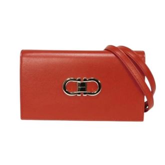 Ferragamo Pre-owned Clutches, female, Red, Size: ONE SIZE Pre-owned Double Gancini Mini Chain Bag Calf Leather Shoulder Bag