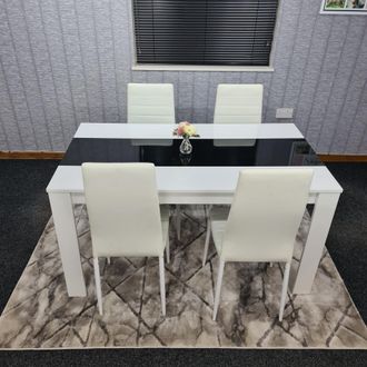 Kosy Koala Dining Table Set White & Black Table With 4 White Chairs Dining Room Furniture in Brown
