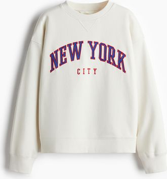 H&M Sweatshirt mit Textmotiv - Weiss/New York