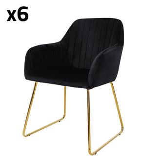ML Design 6x Sillas de comedor tapizado color negro con patas de metal doradas
