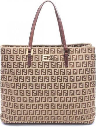 Fendi Beige Brown Canvas Leather Handbag Tote Bag (Pre-Owned)