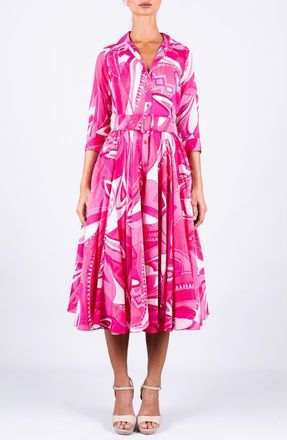 Samantha Sung A-Line Midi Aster Shirtdress in Pink at Nordstrom, Size 10