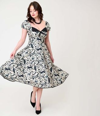 Unique Vintage 1950s Sweetheart Swing Dress in Beige Ufo Print at Nordstrom, Size X-Large