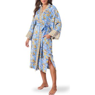 Printfresh Satin Robe in Cerulean Splash at Nordstrom, Size Xx-Small